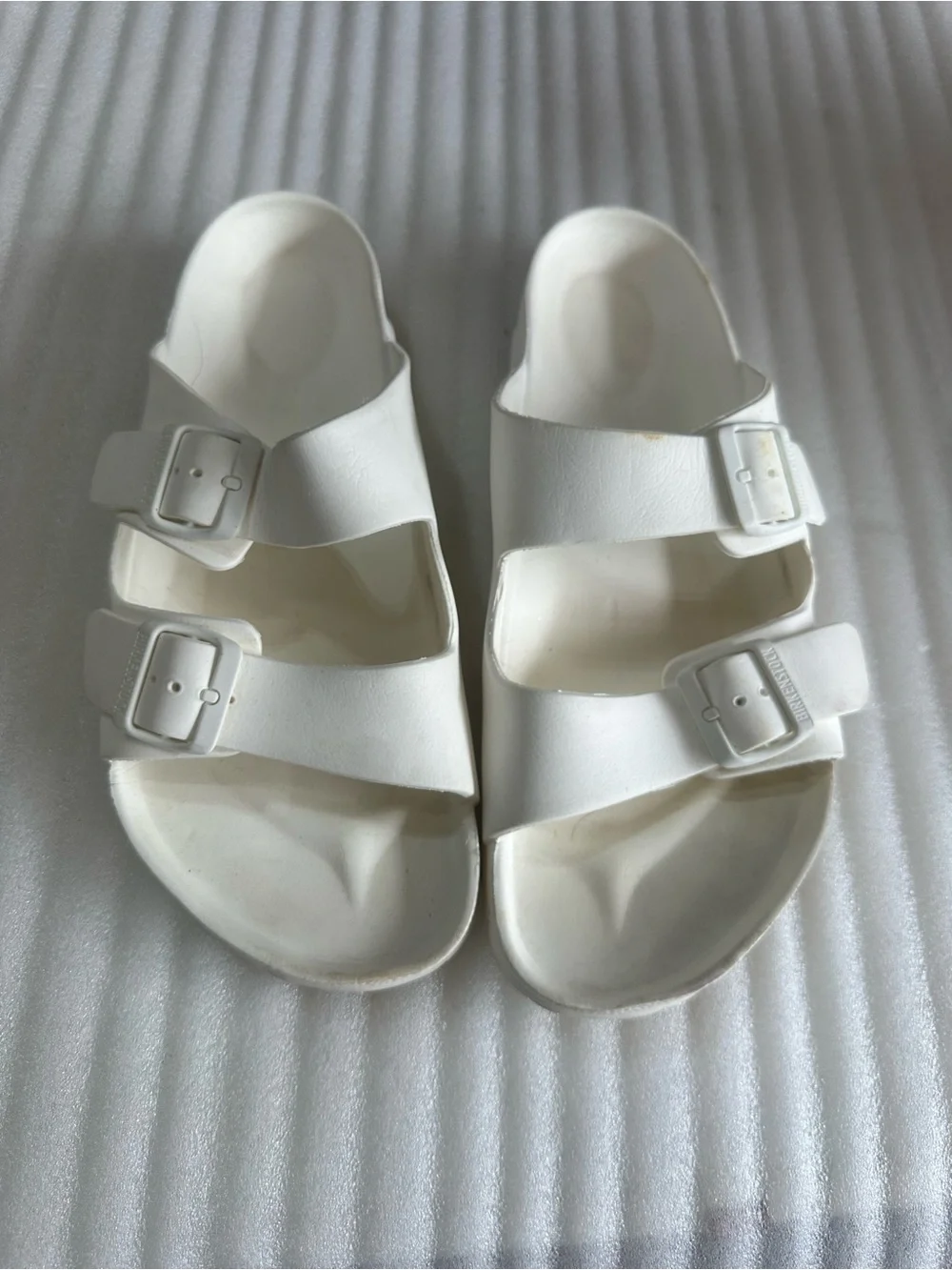 Men’s Birkenstock White Two-Strap Slide Sandals